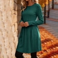 thumbnail image 5 of Dqueduo Women's Solid Casual Dresses, Crew Neck Long Sleeve Dress with Pockets, Loose A-Line Empire Waist Winter Dress, 5 of 8