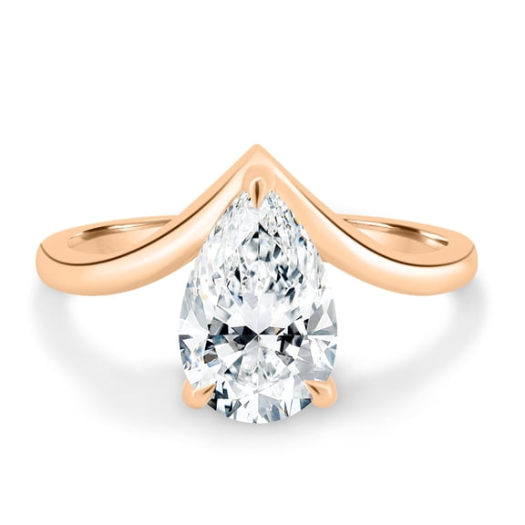 ESTE ORIGIN 2.20Ct Pear Moissanite Solitaire Ring with Curved Band in 10K Rose Gold for Women's