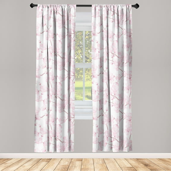 Cherry Blossom Window Curtains, Pastel Floral Japanese Dream Spring Time Sakura Flowers Pattern, Lightweight Decor 2-Panel Set with Rod Pocket, Pair of - 28"x63", Dried Rose Soft Pink, by Ambesonne
