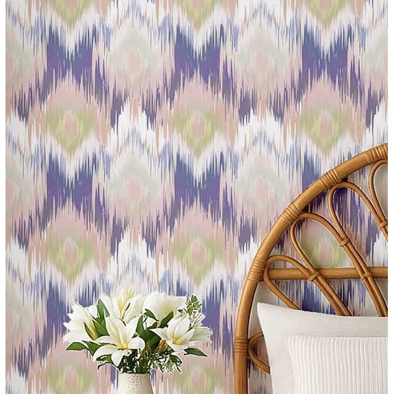 S4Sassy Modern Ikat Watercolor Wallpaper - Purple Bohemian Wall Covering, 25" X 120" Self-Adhesive Vinyl Walls Paper, Decorative Wallwrap, Easy Diy Walls Covering For Bedroom, Cabinets, Living Spaces