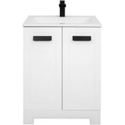 FULLWATT 24 inch Modern Stand Pedestal Wooden Bathroom Cabinet with Undermount Sink Combo