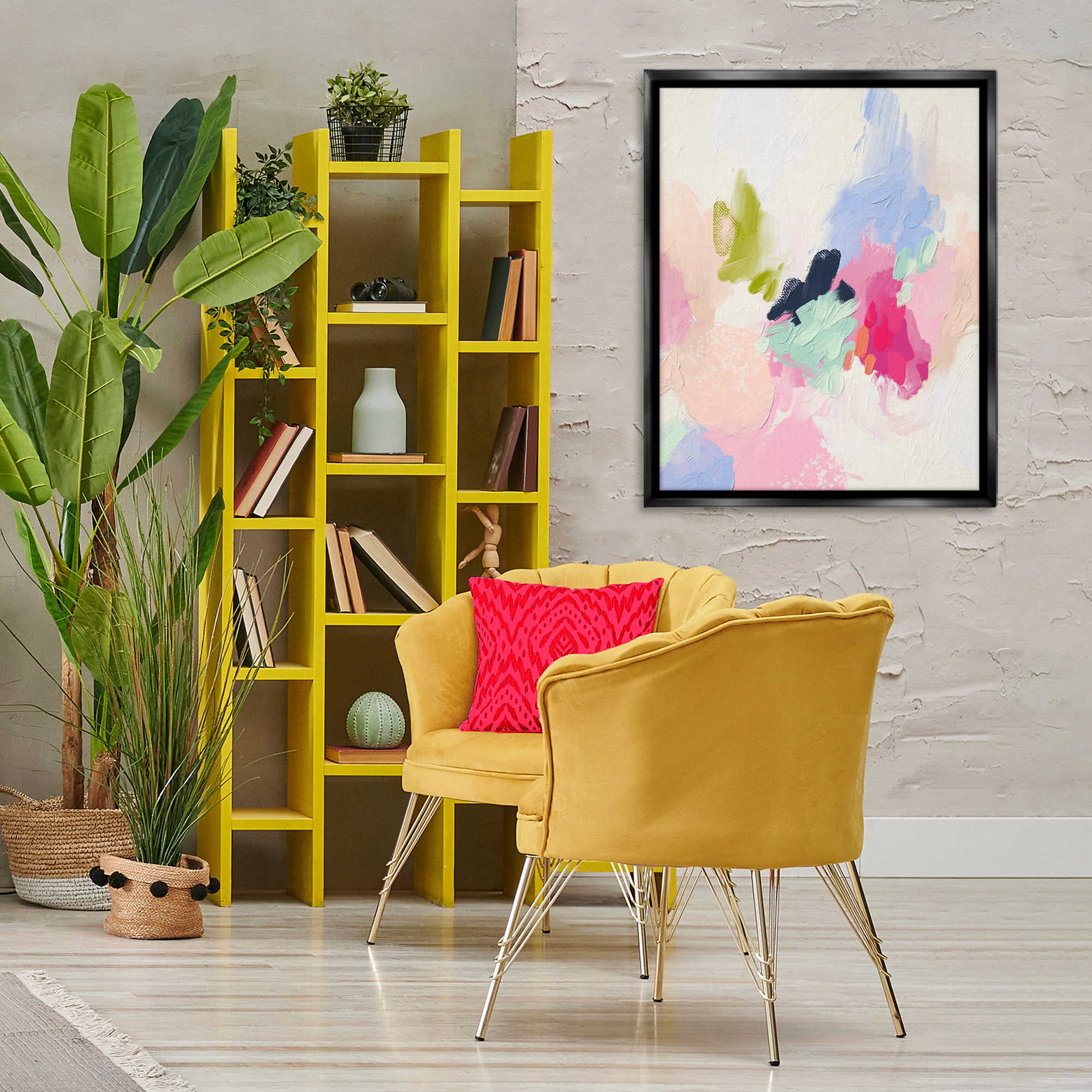 Stupell Industries Pastel Abstract Paint Strokes Abstract Painting Black Floater Framed Canvas Art Print Wall Art, 25 x 31