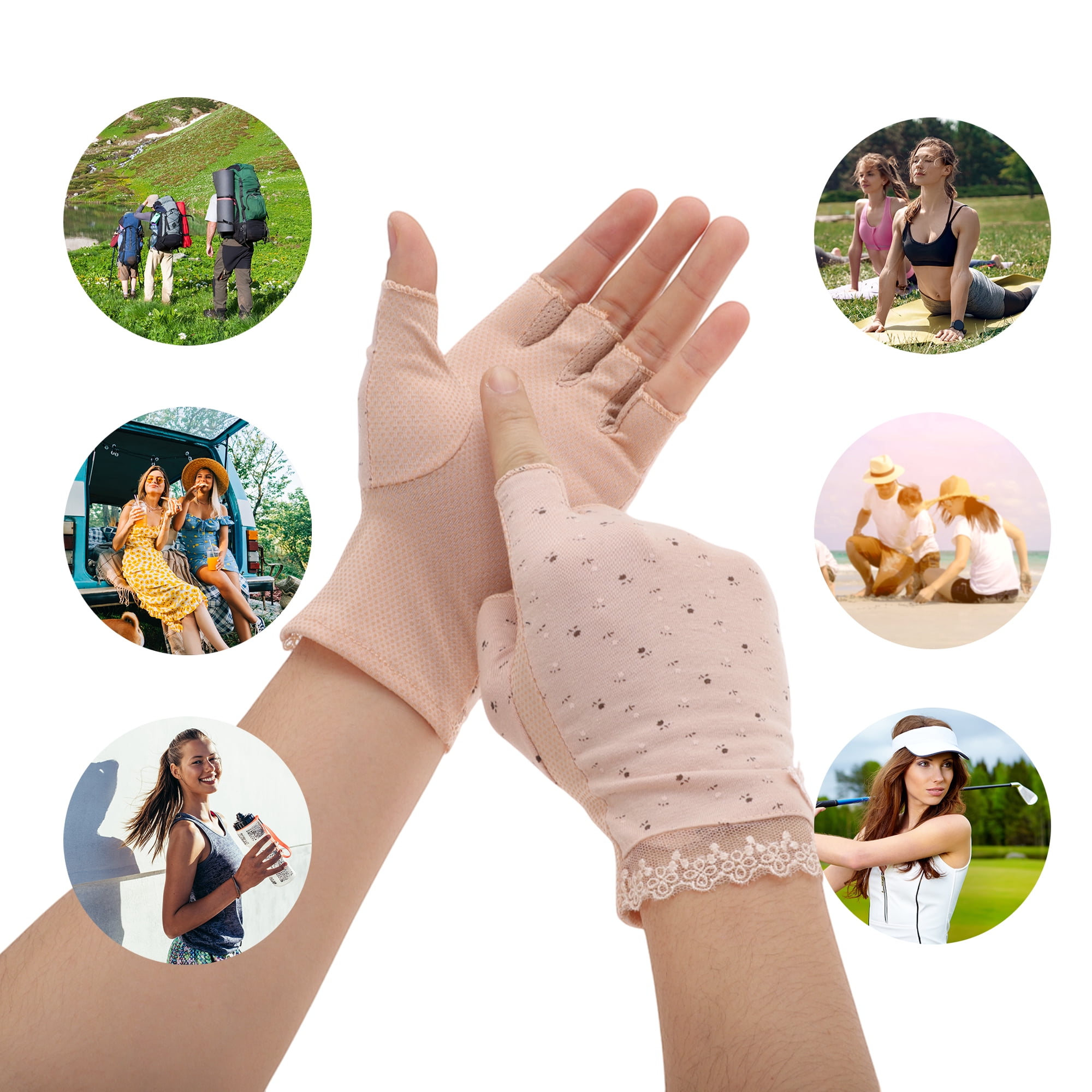 Unique Bargains Anti-slip Half Finger Manicure Gloves 1 Pair Skin Color