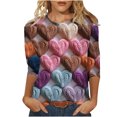 thumbnail image 2 of Qertyioot Chemise Ample à Manches 3/4 pour Femmes T-shirts Imprimés Mode Saint-Valentin Col Rond Hauts Décontractés, 2 of 5