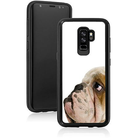 For Samsung Galaxy Shockproof Impact Hard Soft Case Cover Cute English Bulldog Face Side View (Black For Samsung Galaxy S9+ (Plus))