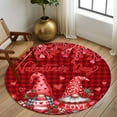 thumbnail image 3 of Valentine's Day Washable Round Area Rug 5 ft, Gnome Couple Red Love Heart Rose Floral Red Plaid, Soft Non Slip Rugs Stain Repellent Indoor Felt Carpet for Living Dining Room Bedroom Home Office, 3 of 9