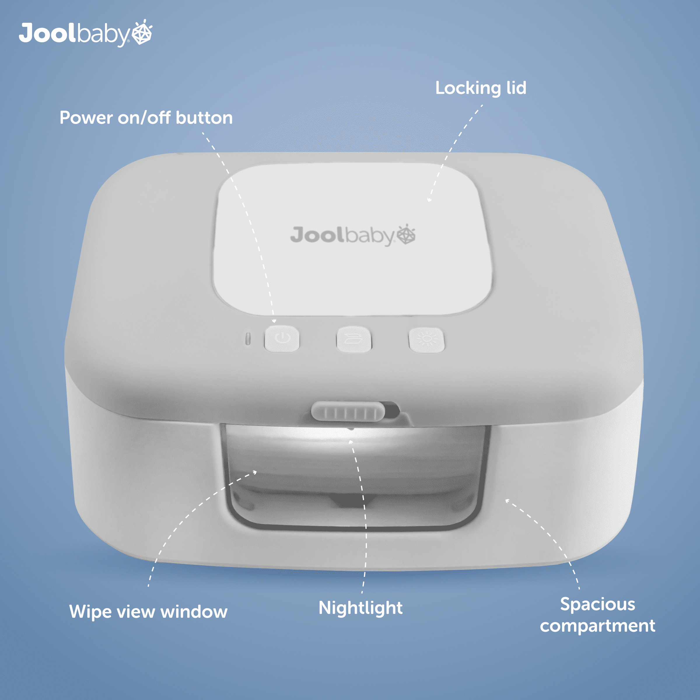 Jool Baby Tiny Bums Baby Wipe Warmer & Dispenser with Nightlight, Gray