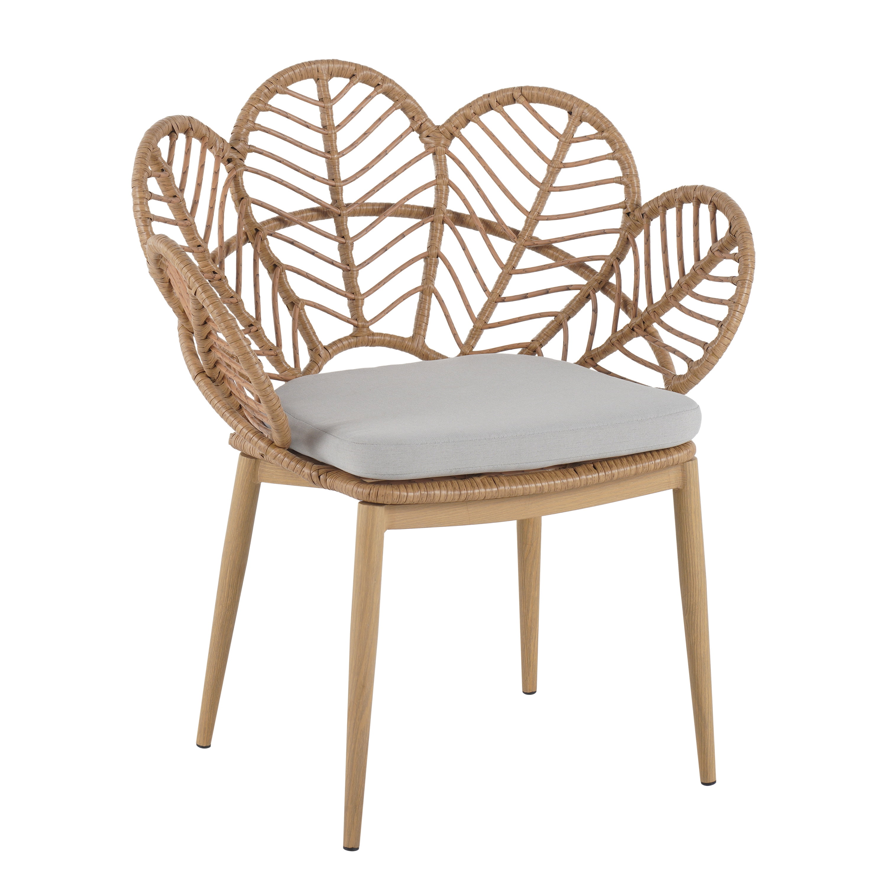 Outdoor Wicker Peacock Shape Papasan Style Chair for Patio Garden, Light Brown