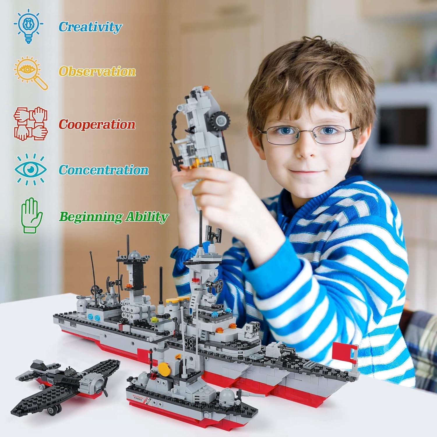 EP EXERCISE N PLAY Aircraft Carrier Building Toys Set Military 1296-Piece STEM Toy