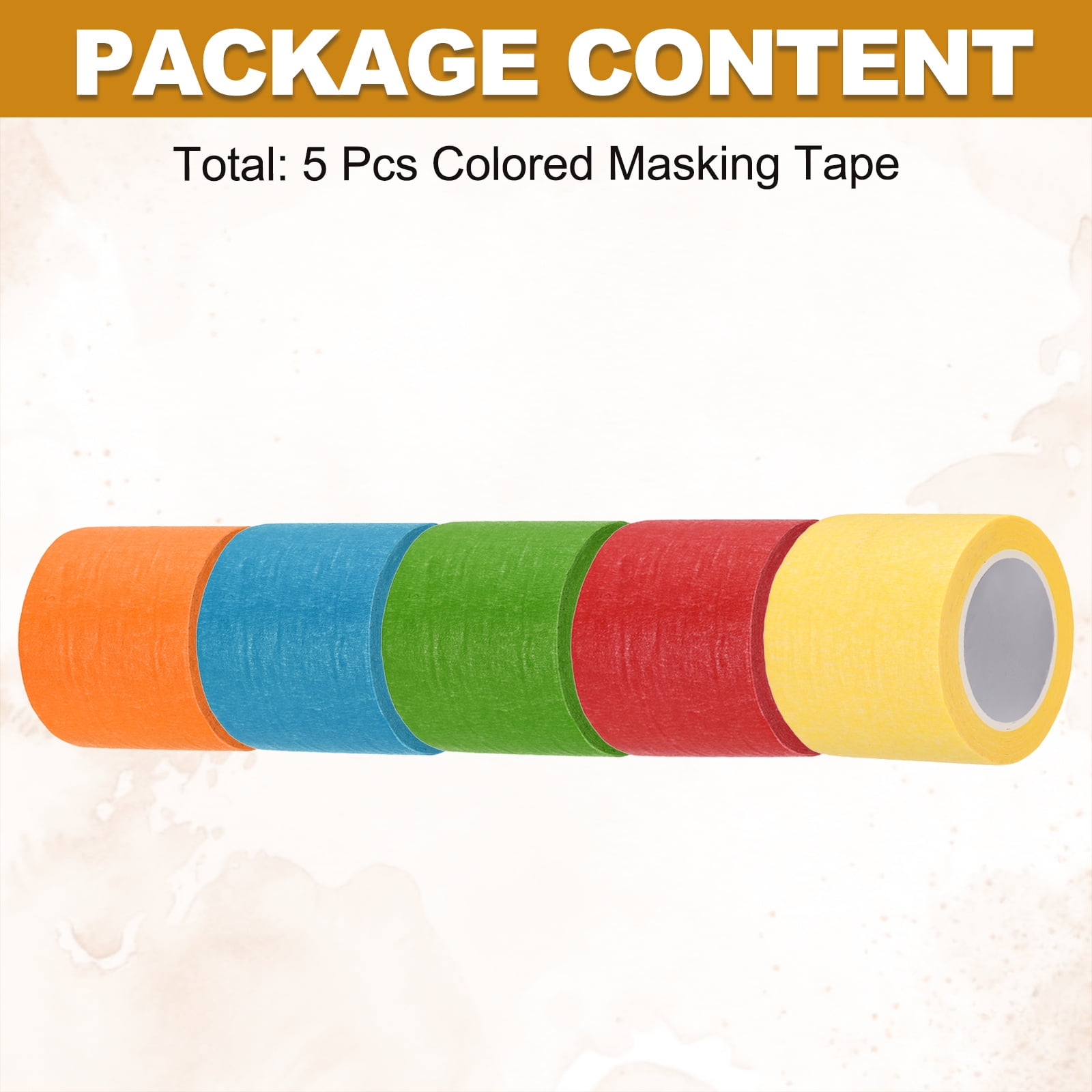 5pcs 2" x 11 Yard Colored Masking Tape, Blue Green Red Yellow Orange