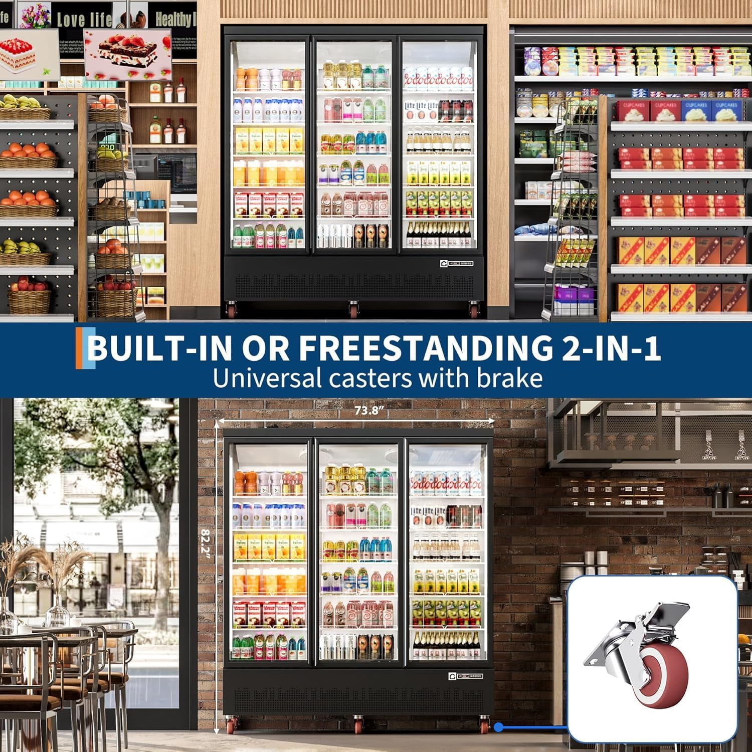 IdealHouse 56.6 Cu.Ft. Commercial Beverage Refrigerator - 3 Glass Door Merchandiser Cooler with LED Lighting, Adjustable Shelves | Upright Drink Display Fridge for Restaurants, Stores, Supermarkets