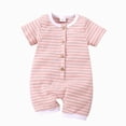 thumbnail image 4 of Baby Onesies Boy Baby Boy Stripe Romper Waffle Knit Short Sleeve Lapel Button Down Jumpsuit Bodysuit Newborn Summer Outfits, 4 of 4