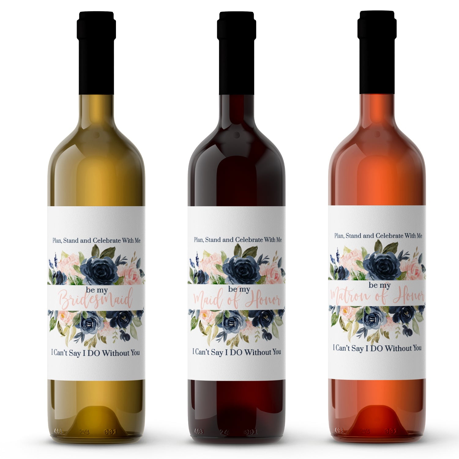 Blushing Bridesmaid Wine Labels Maid of Honor and Matron of Honor - Bridal Attendants Stickers – Asking My Wedding Party Gift Ideas – Set of 12 - Paper Clever Party