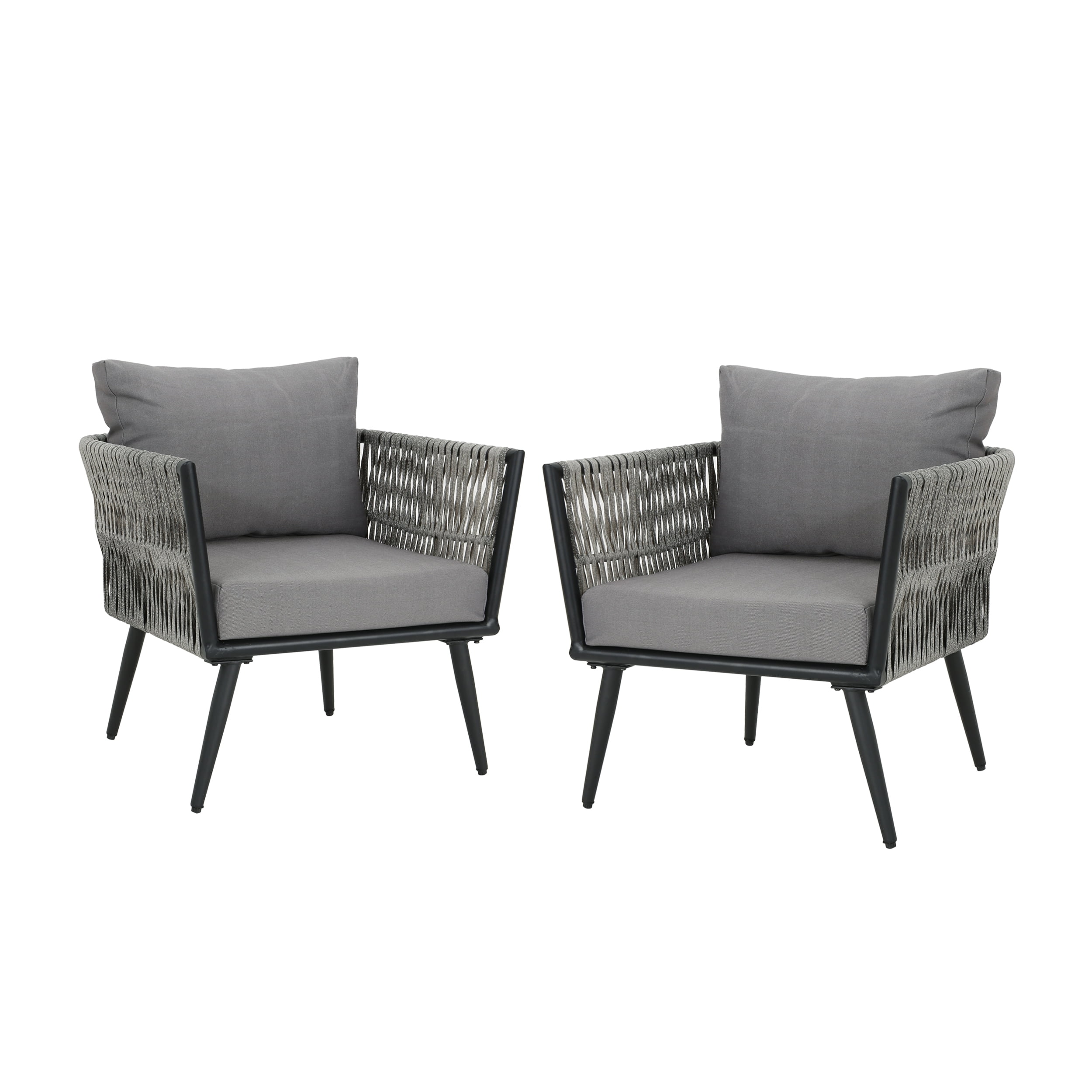Set of 2 Gray and Black Hand Crafted Outdoor Patio Club Chairs 29.5