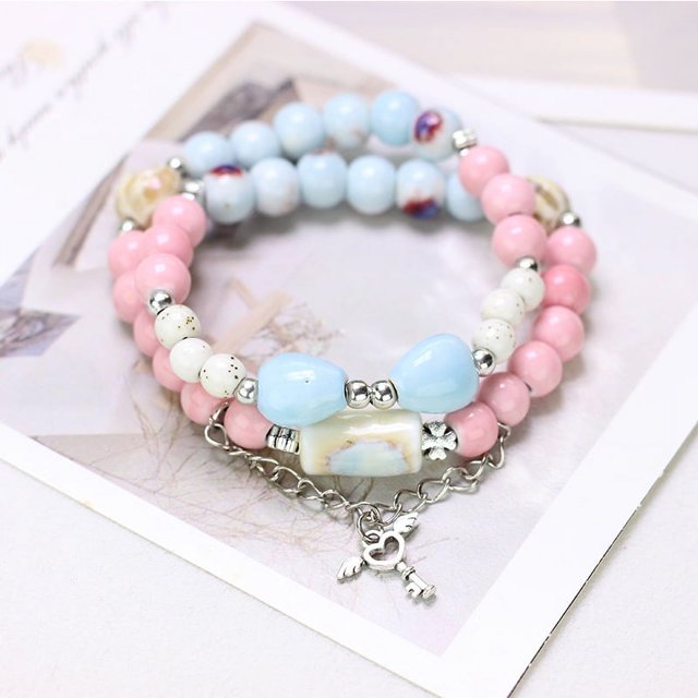 Accesorios envueltos doble estilo étnico pulsera de cerámica pulsera de cuentas mujer alto sentido