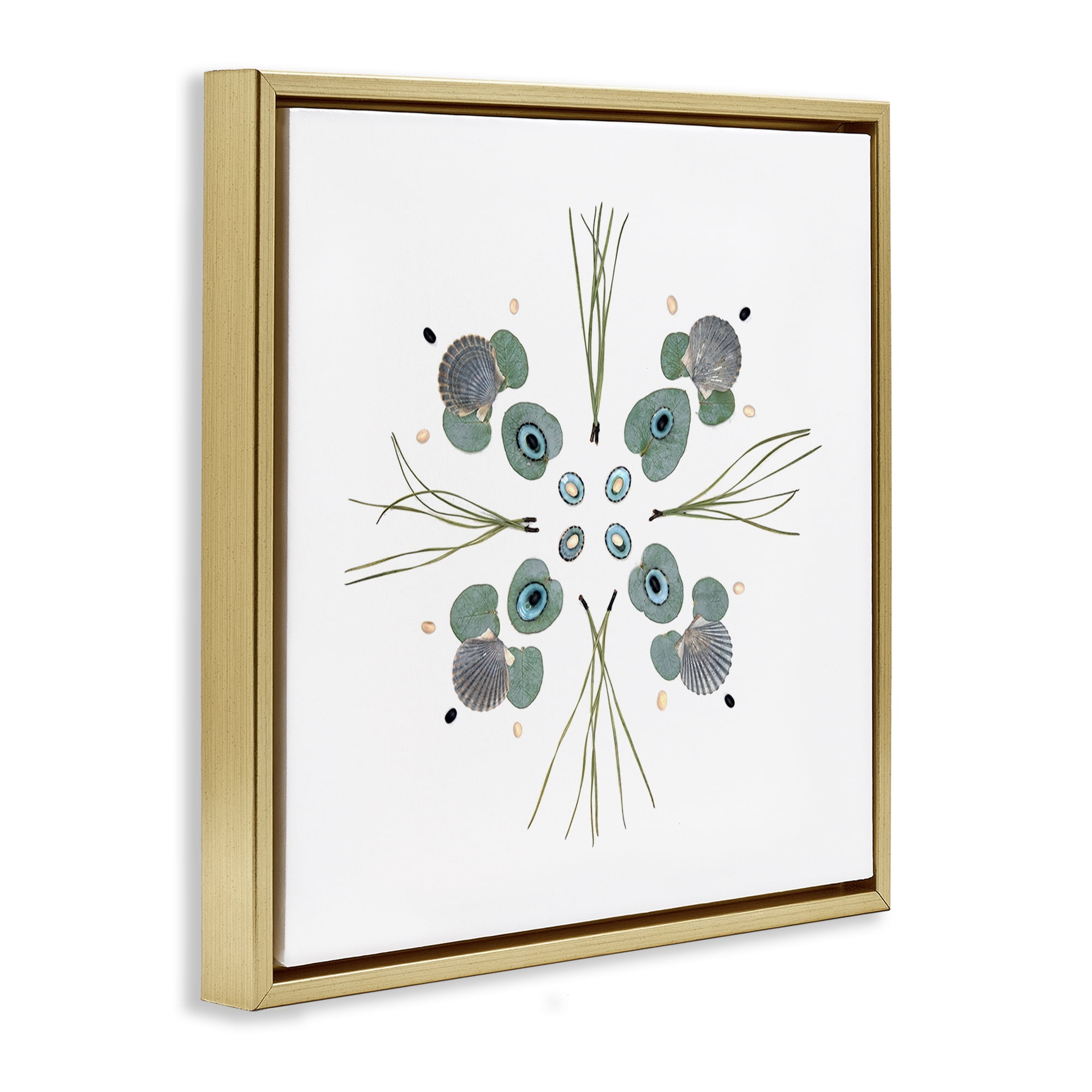 Stupell Industries Seashell & Leaf Symmetry Gold Framed Floater Canvas Wall Art, design by Beth Adoette