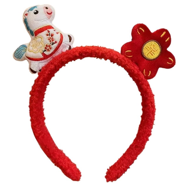 Bandeau en Peluche pour Femmes pour l'Année Festive du Cheval, Serre-Tête Rouge pour la Nouvelle Année 3 Styles
