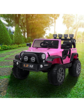 Remote Control Kids Electric Car, 12V Battery Powered Electric Ride On Jeep Car for Kids, 4-Wheel Motorized Cars with Remote Control&LED Light&Music, for 3~8-Year-Old Kids, Pink, A360