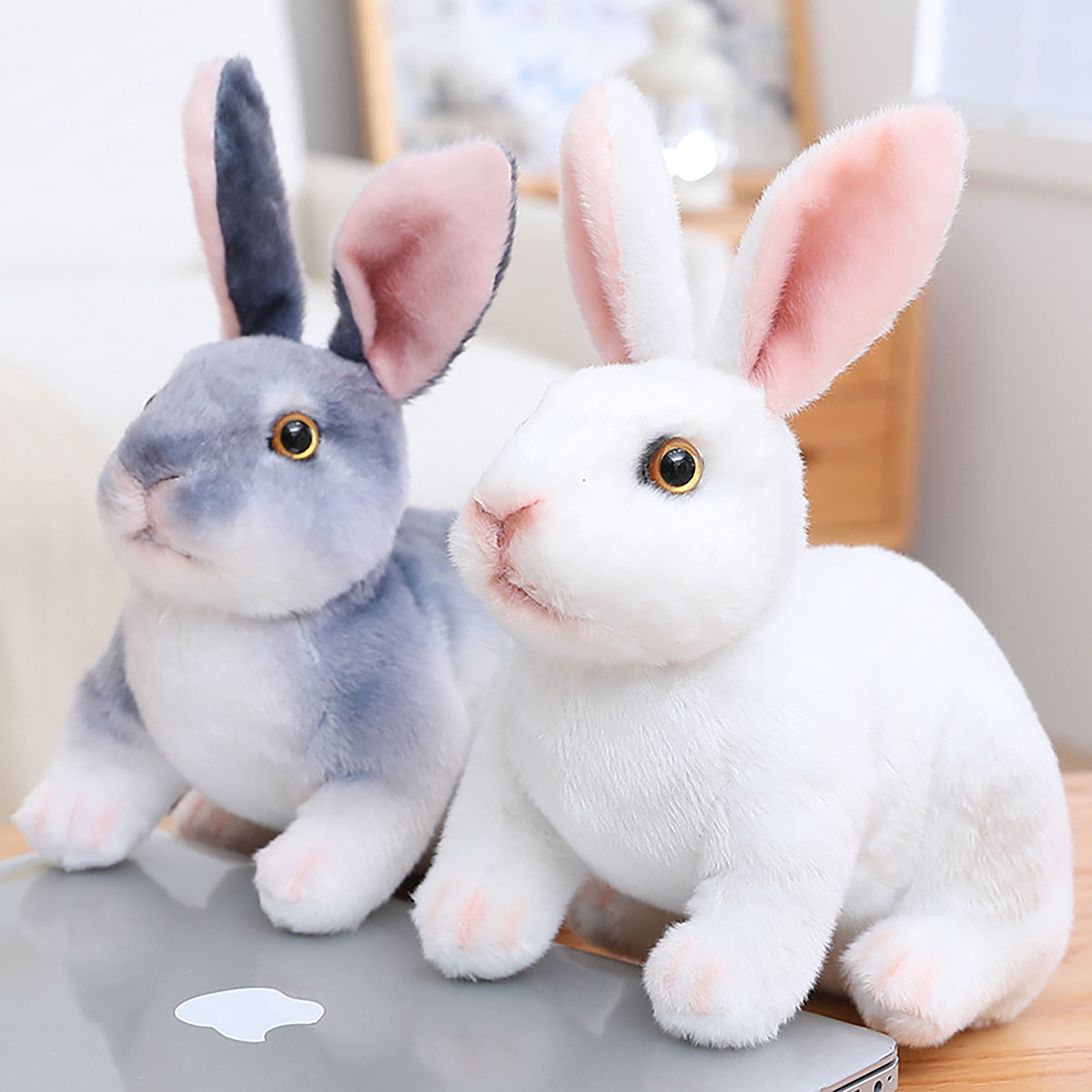 1Pcs Bunny Gift Stuffed Animal Realistic Rabbit Plush Toy 7.87 inch，Black Flower Rabbit Squat Style
