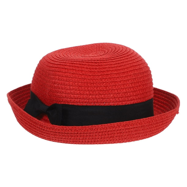 Sombrero de paja con ala ancha enrollable y lazo para mujer y niña, ideal para el verano, para playa (azul cielo)