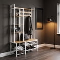 thumbnail image 4 of Nordic Hygge L-Shaped Corner Hall Tree with Bench & 5 Side Shelves, Golden Oak & Cloud White, 4 of 8