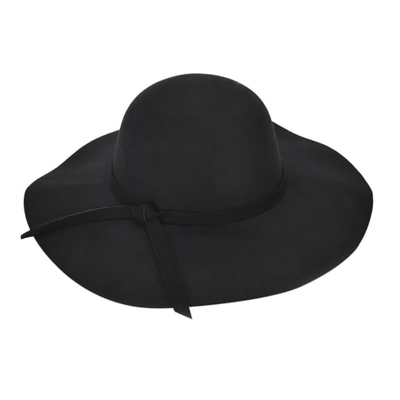 Nooxsoe Women Wool Floppy Hat Vintage Wide Brim Felt Cap Fashion Bow Fedora Hat Black One Size