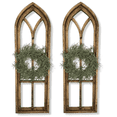 thumbnail image 2 of 36" X 12" Farmhouse Rustic Wooden Wall Window Arches Rustic Brown Dandelion - Wood Window, 2 of 11