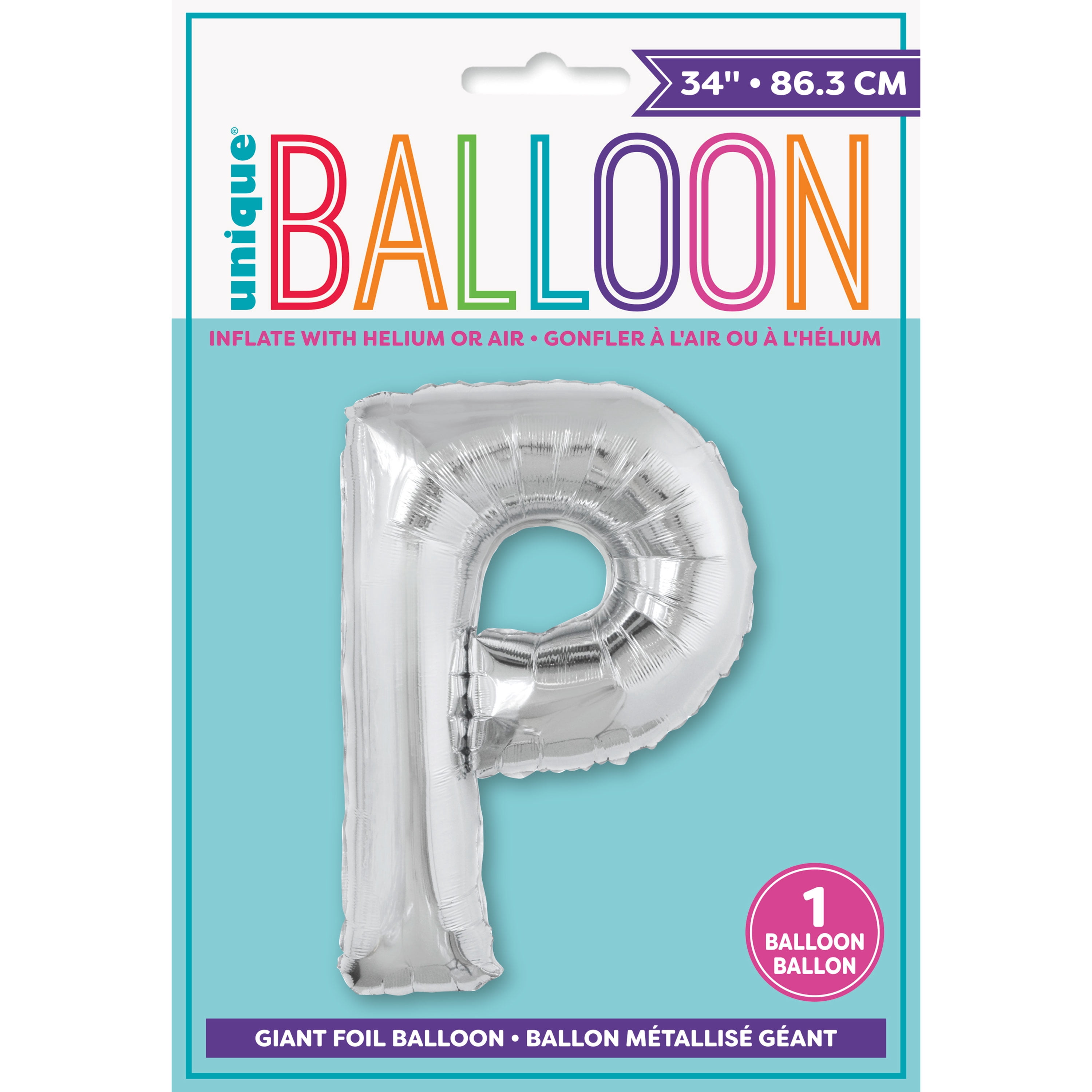 Foil Big Letter Balloon, P, 34 in, Silver, 1ct