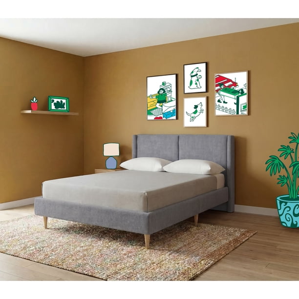 Cama Matrimonial Makora Mavi Gris Claro Tapizada en Tela Tipo Velvet (No Incluye Colchón)