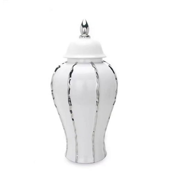 White Ginger Jar with Silver Ornament
