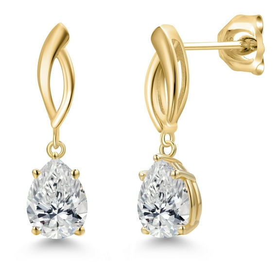 Gem Stone King 2.00 Cttw IGI Certified Lab Grown Diamond Dangle Earrings for Women in 10K Yellow Gold | 1.00 Ct each Pear Shape | F-G Color | VS Clarity