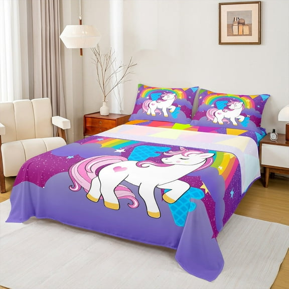 Erosebridal Magical Unicorn Bed Sheets Set Twin Size, Initial Letter F Twin Sheet Sets, Cartoon Rainbow Bedding Twin Size, Microfiber Room Decoration, 3pcs
