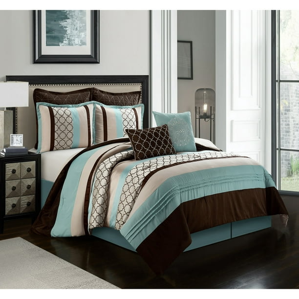 Nanshing Avalon 8 Piece Trellis Moroccan Print Comforter Set, Aqua