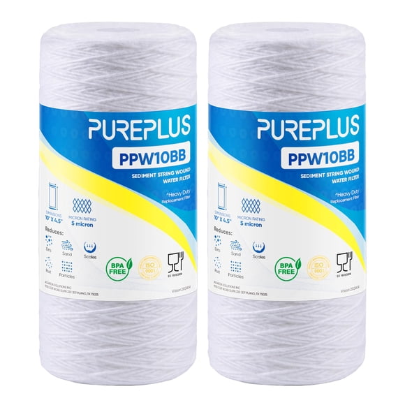 PUREPLUS 5 Micron 10 x 4.5 Whole House String Wound Sediment Filter for Well Water, Replacement Cartridge for 84637, WPX