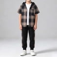 thumbnail image 2 of Loopsun Toddler Boys Fall Casual Outfit Plaid Short Sleeve Hooded Top and Pants Outwear Sets 2-3 Years, 2 of 5
