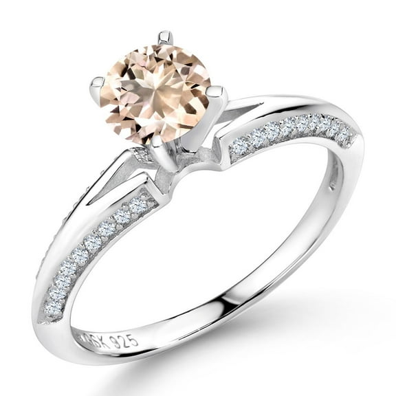 Gem Stone King 1.18 Ct Round Peach Morganite 925 Sterling Silver Ring (Size 7)