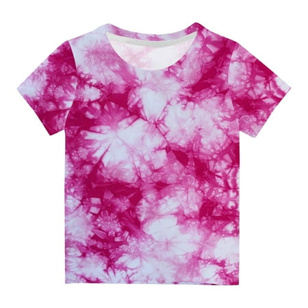 

Lilgiuy Girls Boys Tie Dye Shirts Short Sleeve T-Shirt Casual Solid Color Round Neck Soft Lightweight Athletic Tee Tops for Daily Wear(Hot Pink 5-6 Years)