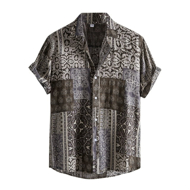 WANYNG shirts for men Men's Casual Hawaiian Print Shirt Short Sleeve ...