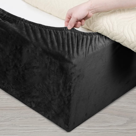 Velvet Bed Frame Cover, Bed Base Wrap Cover, Alternative to Traditional Valance Bed Sheet Skirt Cover, Fully Elastic Around The Base of Your Bed, Easy to Install(Black, Queen Bed Width:59-63")