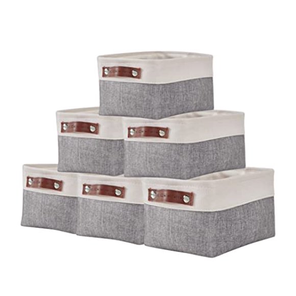 DECOMOMO Paniers de Rangement pour Étagères Bacs de Rangement Durables Petits (Gris et Blanc, Lot de 6)