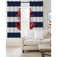 thumbnail image 2 of Navy Blue Stripe Nautical Kitchen Curtains Red Anchor Summer Coastal Cafe Short Curtains for Bathroom Blackout Window Curtain Grommet Small Window Treatment Drapes for Bedroom Living Room 52"x45"x2, 2 of 9