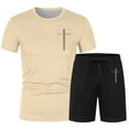 thumbnail image 2 of Gyexs Men's 2 Piece Outfit Christianity Letter Graphic Short Sleeve T Shirts and Track Shorts Sets Casual Summer Clothes Beige, Size XXL, 2 of 2