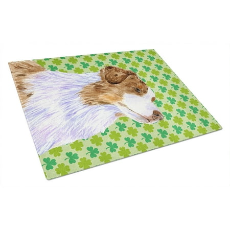

Caroline s Treasures Australian Shepherd St. Patrick s Day Shamrock Glass Cutting Board Large