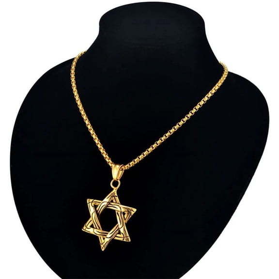 Men Star of David Pendant Necklace 14K Yellow Gold Link Chain Gold/Silver Color Jewish Magen David Hexagram Necklace Statement