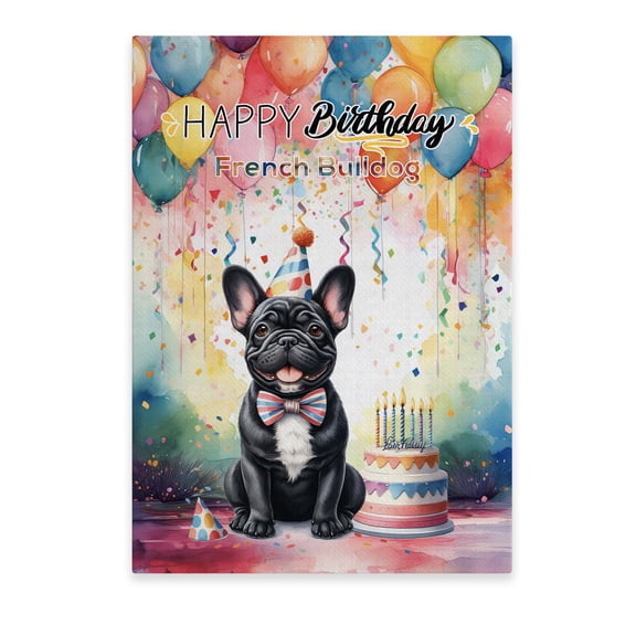 Happy Birthday to French Bulldog Kitten Party Balloons Cake Vertical Matte Canvas Poster Dog Lover Gifts Wall Art Home Decor - 00027