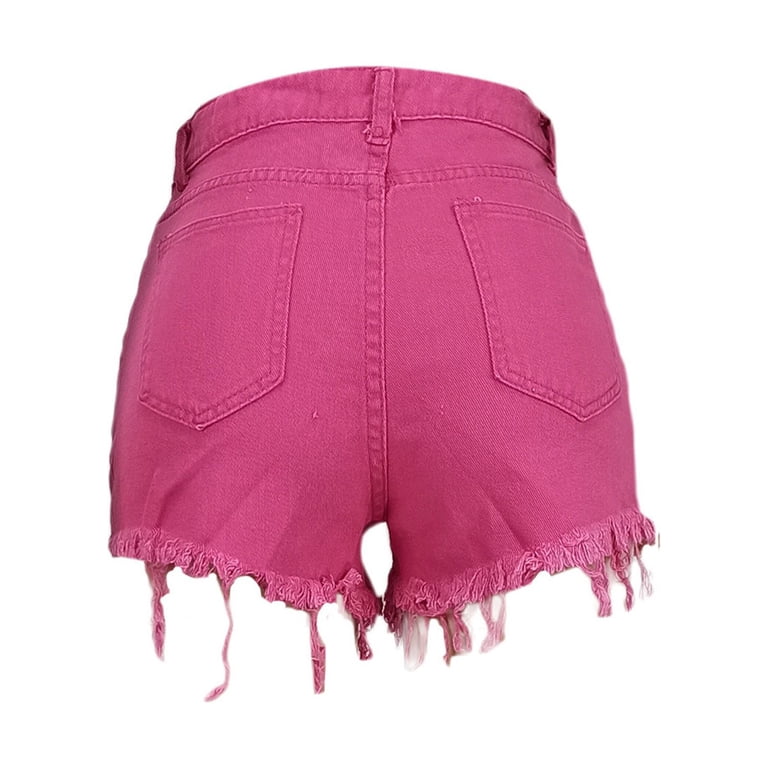 Women's High Waisted Crossover Denim Shorts Hot Pink,M - Walmart.com
