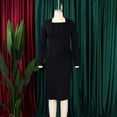thumbnail image 4 of AURA Plus Size Pencil Dress Square Neck Ruffle Detail Long Sleeve High Waist Midi S-XXXL, 4 of 8
