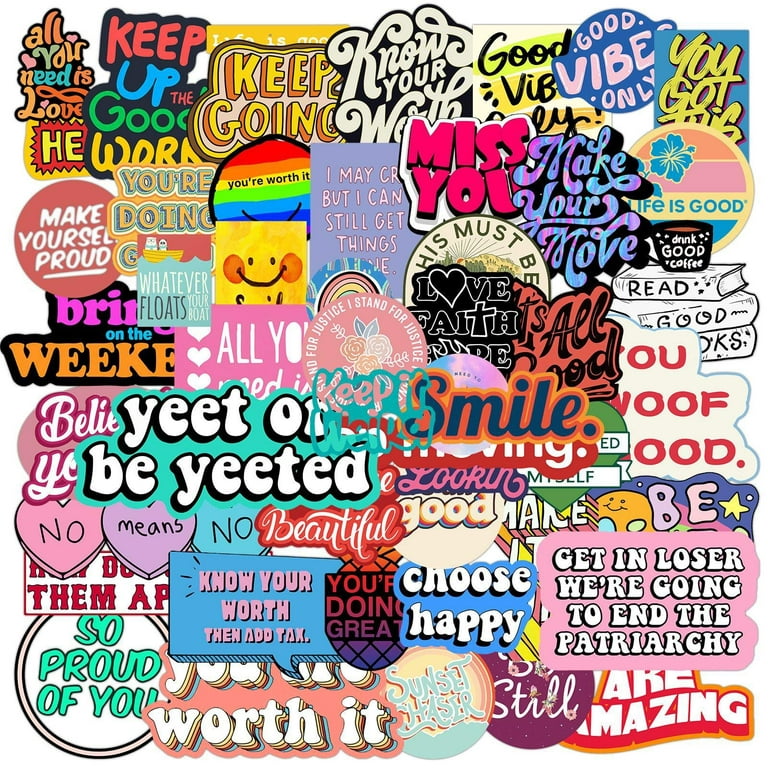 Inspirational Stickers,50Pcs Motivational Stickers for Water Bottles  Positive Quote Stickers for Journaling Scrapbook Aesthtic Waterproof Vinyl  Laptop Stickers for Teens Adults Kids Teachers 