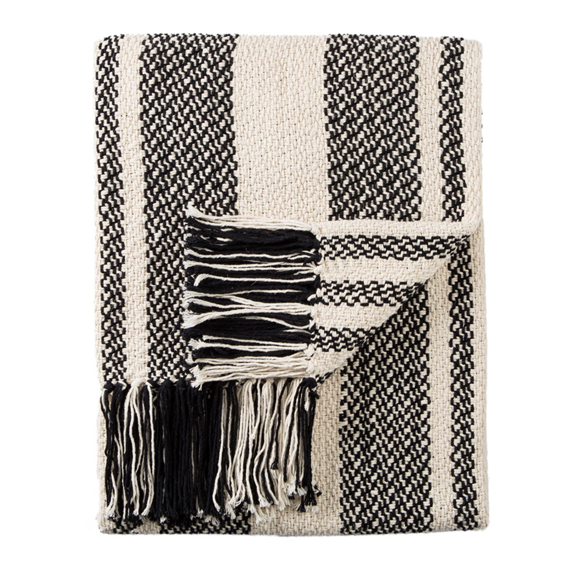 Soft Ivory and Black Striped Fringed Throw Blanket 60" x 90" Walmart
