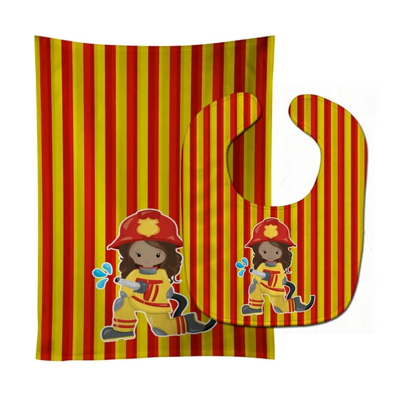 Fireman Girl Baby Bib and Burp Cloth